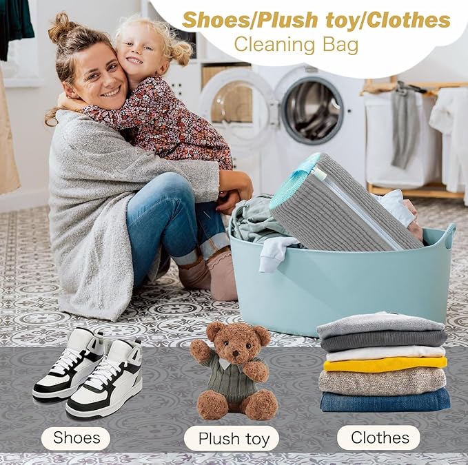 Shoe Washing Machine Bag,Laundry Shoe Bag for Washer and Dryer,Reusable Shoe Cleaning Bag for Sneakers,Tennis Shoes,With Self-locking Zipper, Microfiber Inside,Include Shoes Storage Bag (Grey(2PC))