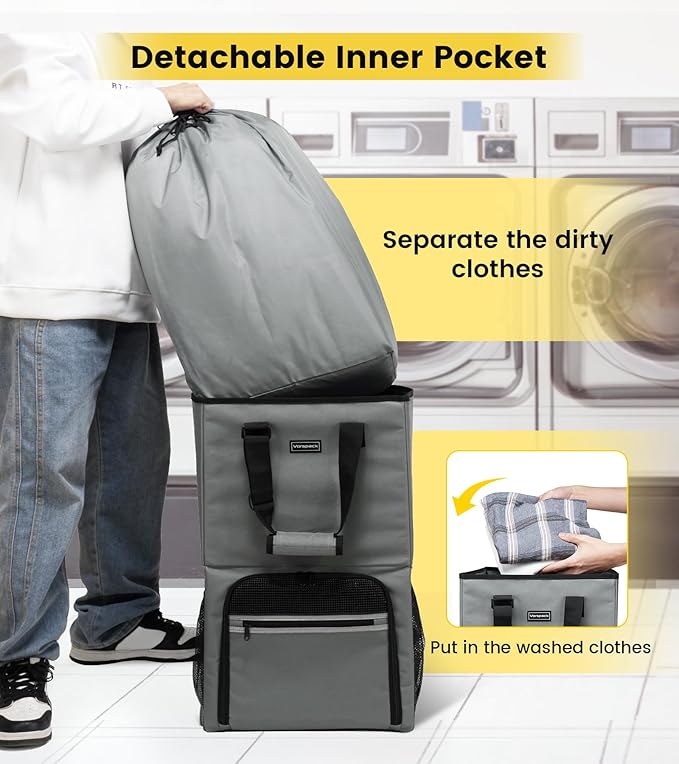 Vorspack Laundry Bag Backpack - Extra Large Laundry Bags with Shoulder Straps Heavy-duty 2 in 1 Laundry Hamper Basket for College Dorm Camp Laundromat Room Essentials - Grey
