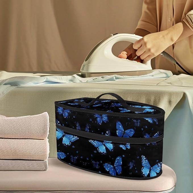 Blue Butterfly Iron Carrying Storage Bag, Travel Iron Holder Case Iron Accessories Fits Most Travel Size Irons with Handle and Smooth Zipper