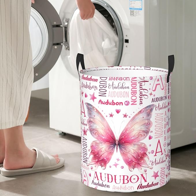 Personalized Butterfly Laundry Basket For Baby Kids Boys Girls Adult Custom Hamper Basket With Name For Bathroom Bedrooms Collapsible Baby, Dirty Clothes Hamper With Handles