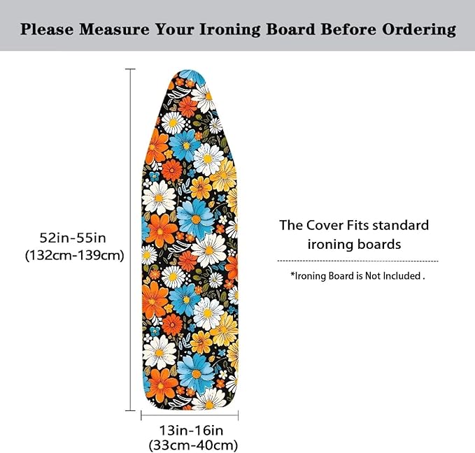SEANATIVE Hippie Floral Ironing Board Cover and Pad Heat Reflective Ironing Pad Cover Sea Iron Board Cover for Home Decor