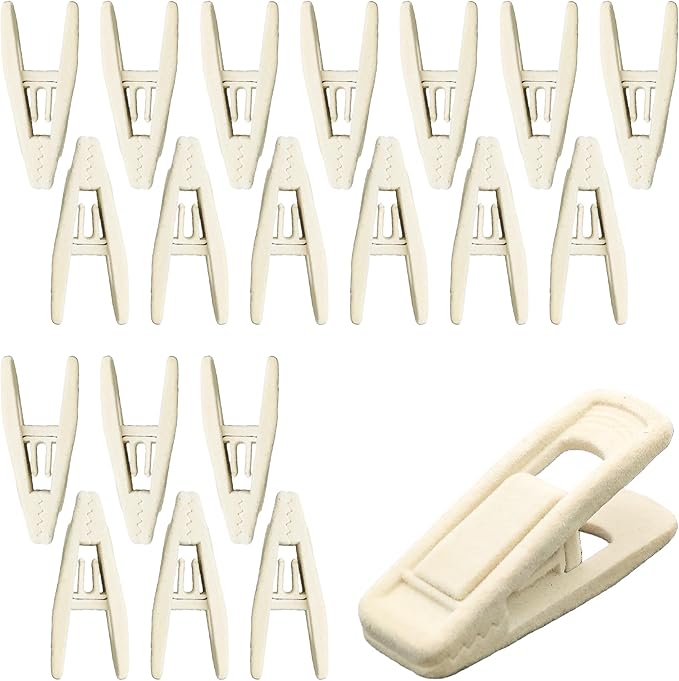 20PCS Velvet Hanger Clips, Non-Slip Velvet Clips Strong Finger Clips Clothes Clips Pants Hangers Clips, Ivory