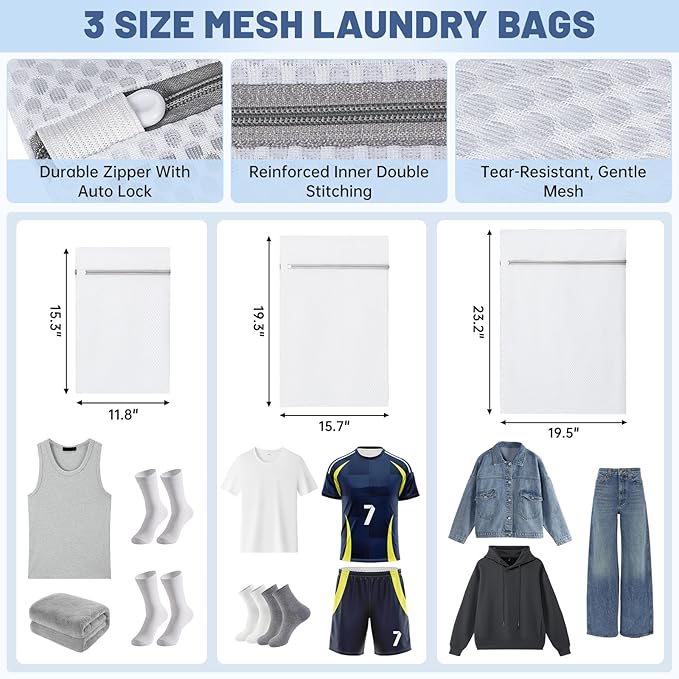 95L Laundry Backpack Bag with 3 Sizes Mesh Wash Bags Empty, Extra Large 2 in 1 Laundry Hamper Basket with Shoulder Straps, Freestanding Laundry Bag for College Dorm, Laundromat, Apartment (Blue)