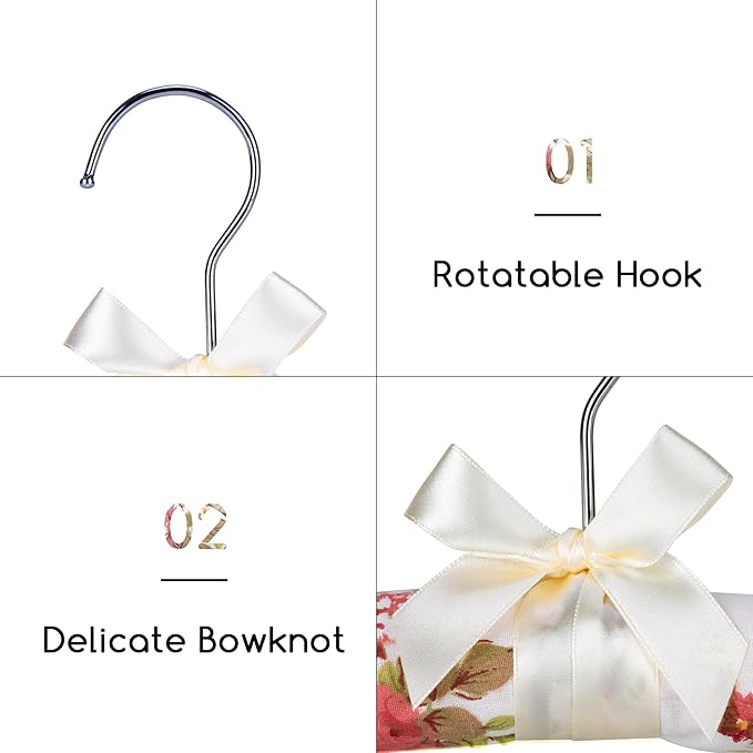 NEOVIVA Padded Hangers for Women Clothing, Floral Clothes Hangers, No Shoulder Bump Hangers for Adult, Padded Clothes Hangers for Women Sweaters, Dresses, Suits (Pack of 5)