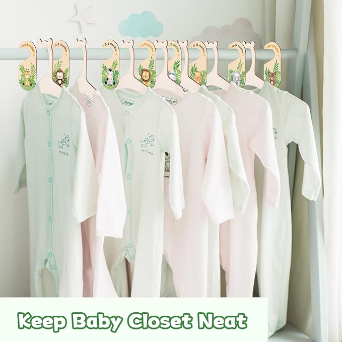 20 Pack Baby Clothes Hangers with 8Pcs Baby Closet Dividers and 8Pcs Clips, Non-Slip Toddler Clothing Hanger with Dividers for Sorting, Nursery Closet Organizer for Newborn Kids Boys Girls (Animals)