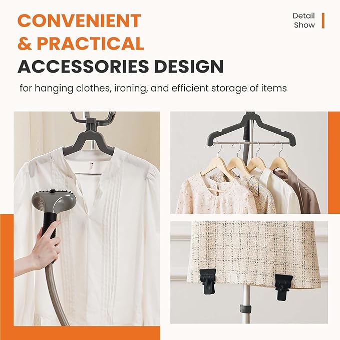 Sweetcrispy Garment Steamer for Clothes Standing, 1500W Powerful Clothes Steamer Standing with Wheels, 1.7L Water Tank for 55 Min Continuous Steaming, Professional Wrinkle Remover Heats in 45 Seconds