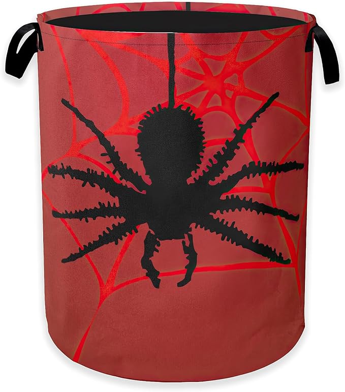 Laundry Hamper,Halloween Black Spider Laundry Basket,Red Spider Web Portable Collapsible Laundry Room Organization Storage for Dorm Room,Nursery,Bathroom,Bedroom,16x20 Inch