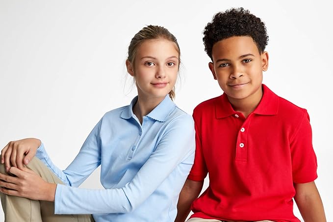 French Toast Girls' Picot Collar Polo Shirt with Long Sleeves (Kids Standard & Plus Size)