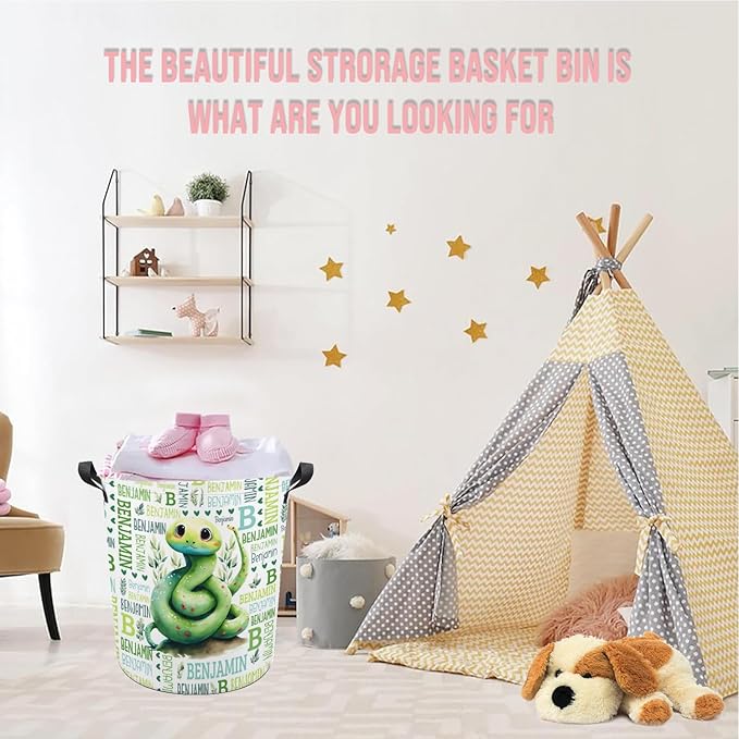 Snake Laundry Basket,Custom Laundry Hamper with Name,Personalized Snake Gifts for Boys Girls,Customize Collapsible Laundry Basket for Bedroom Bathroom,S-16.5"x 13.8"