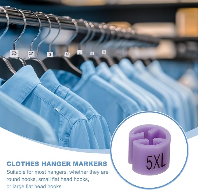 PATIKIL 300 Pcs Clothes Hanger Markers 5XL Fit Rod Garment Size Tag Hanger Clips Round Color Coding Label for Clothing, Light Purple