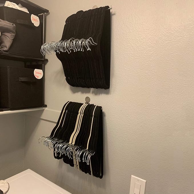 Clothes Hanger Organizer Stacker Storage Holder Rack for Closet and Laundry Room Tidier, Wall Mount, Adhesive or Drilling Installation, Stainless Steel