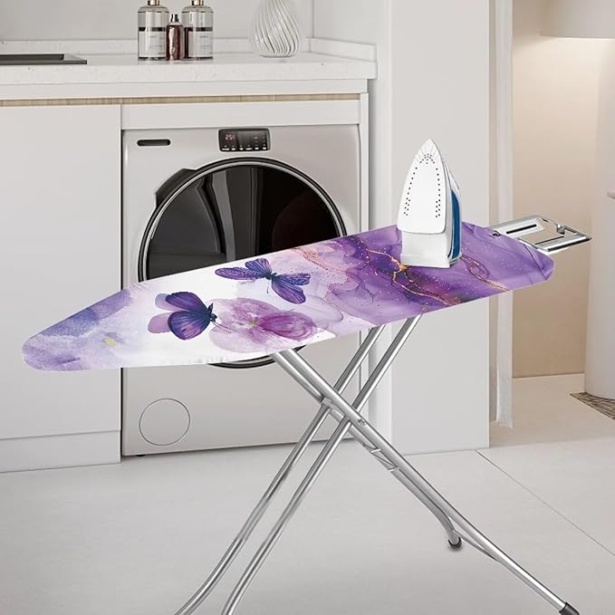 Butterfly Marble Heat & Stain Resistant Ironing Board Cloth, Durable Easy-Fit Iron Cover with Fasteners Elastic Edge Adjustable Fastener Straps for Ironing Board Decor