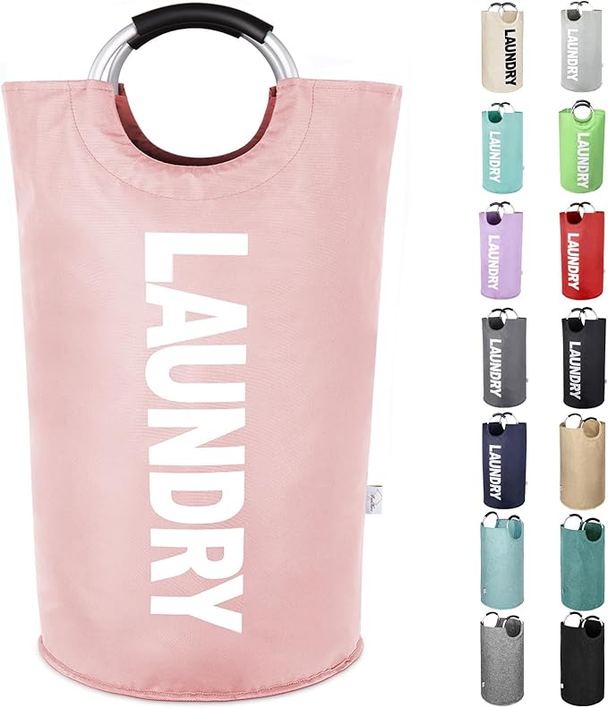 Large Laundry Basket Collapsible，Freestanding Clothes Hamper Bag with Handles – Tall Folding Dirty Laundry Bin，Sturdy Laundry Sorter for College Dorm，Laundry Room – 115L (Pink)