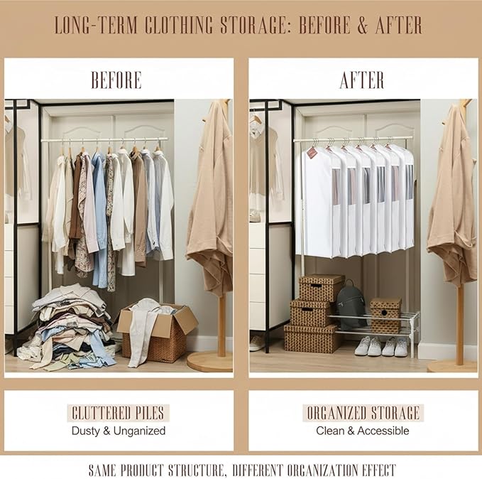 1 Set 40'' x 24'' x 6'' Short Cotton Garment Bags for Hanging Clothes and Storage, 4 Cedar Blocks for Fresh Smell and Moth Protection, Breathable Covers for Closet Suits Fur Coats Sweaters