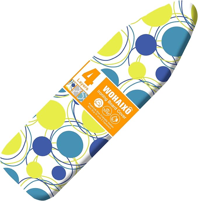 Ironing Board Cover and Pad, Standard Size 15" x 54" Iron Board Replacement Cover, 4 Layers Extra Thick Iron Board Cover Resist Scorching and Staining with Elastic Edge and 2 Fastener Straps