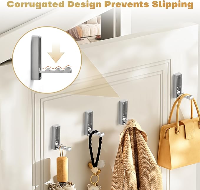 Folding Wall Hook, 4Pcs Foldable Coat Hooks Mounted, Heavy Duty Zinc Alloy No Rust Fold Up Hooks for Hanging Coat, Towel, Key, Hat, Bag, Jacket, Backpack (Brushed Nickel)