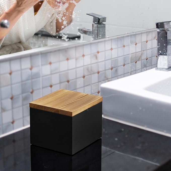 Disposable Face Towel Holder, Wooden Box Compatible with Clean Towels XL(NOT Included), Black Container for Cleansing Facial Dry Wipes, Face Towelettes Bathroom Counter Storage