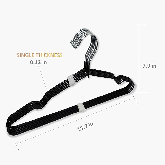 Stainless Steel Immersion Rubber Process Hangers 12 Pack, Heavy Duty Black Hangers for Coats, Pants & Dress Clothes, Non Slip Clothes Hanger Set, Space Saving Ultra Thin