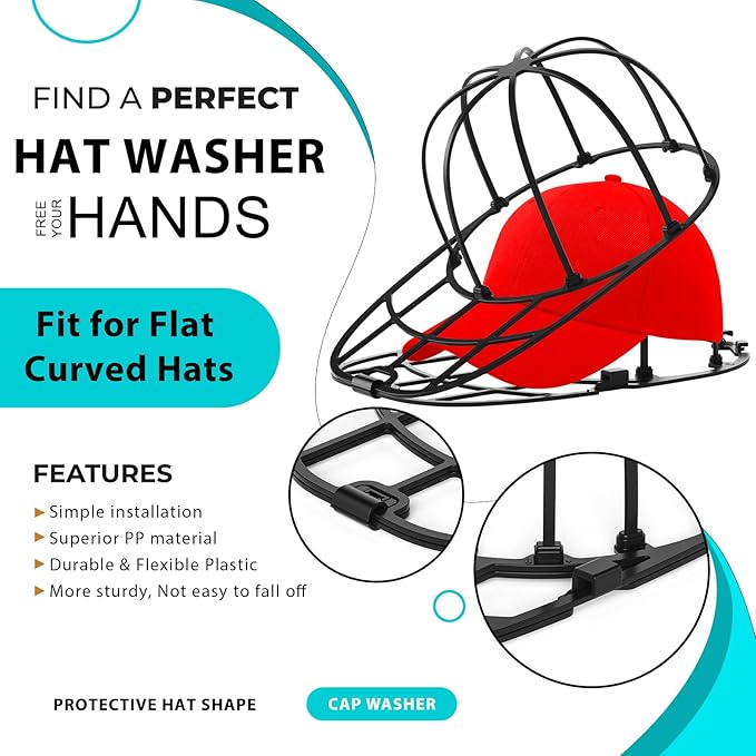 Eiito Hat Washer for Washing Machine, 1 Pack Hat Cleaner for Baseball Caps with Frame Cage Fit for Adult/Kid's Cap Protector Racks Dishwasher Safe-(Black)