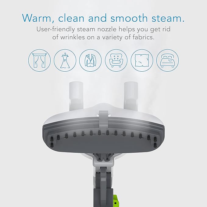 Steamfast SF-520 Full Size Fabric Steamer with Insulated Hose, Clothes Hanger, and Fabric Brush, Quick Heat-Up Time, 70-Ounce Water Tank, Chemical-Free Steam, Integrated Cord Wrap, White