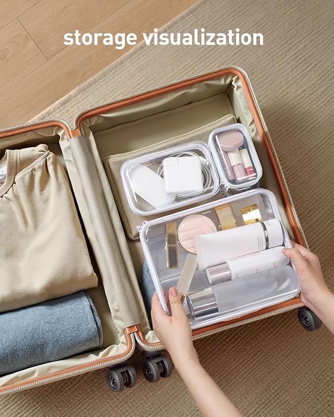 Zippered Pouch Hard, Clear Zippered Hard Pouch, Stackable Storage Bins, Portable Clear Bin Zipper (White, Large-6pcs)