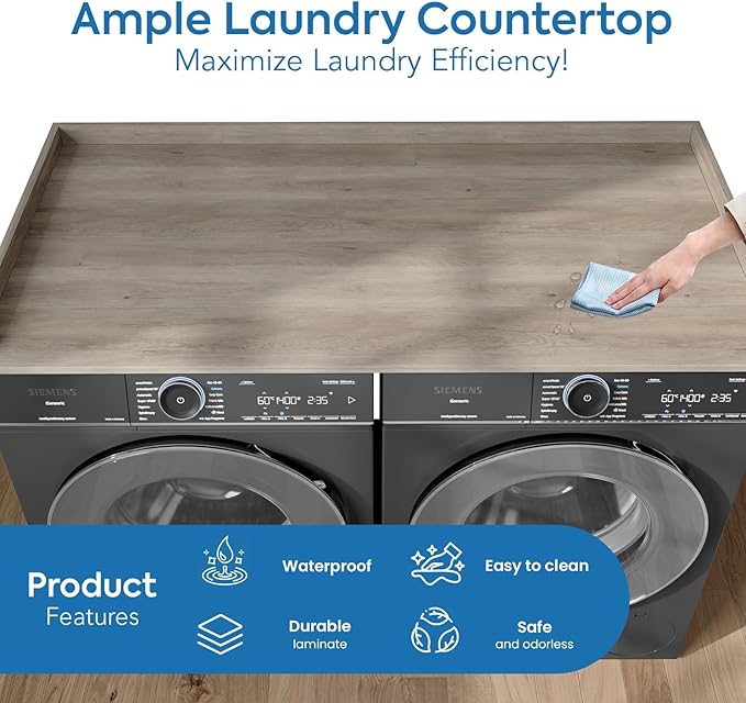 Washer Dryer Countertop, 27.5" x 54" Washer and Dryer Countertop with Non-Slip Pad,Large Laundry Topper for Laundry Room Organization,Grey