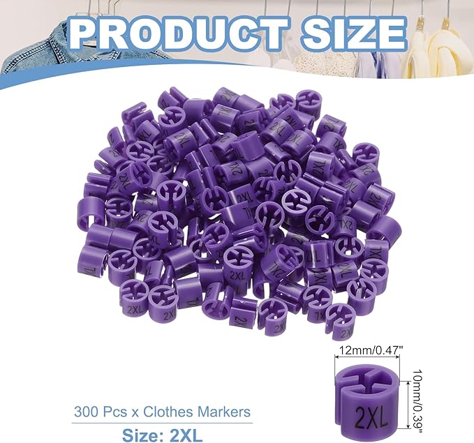 PATIKIL 300 Pcs Clothes Hanger Markers 2XL Fit Rod Garment Size Tag Hanger Clips Round Color Coding Label for Clothing, Deep Purple