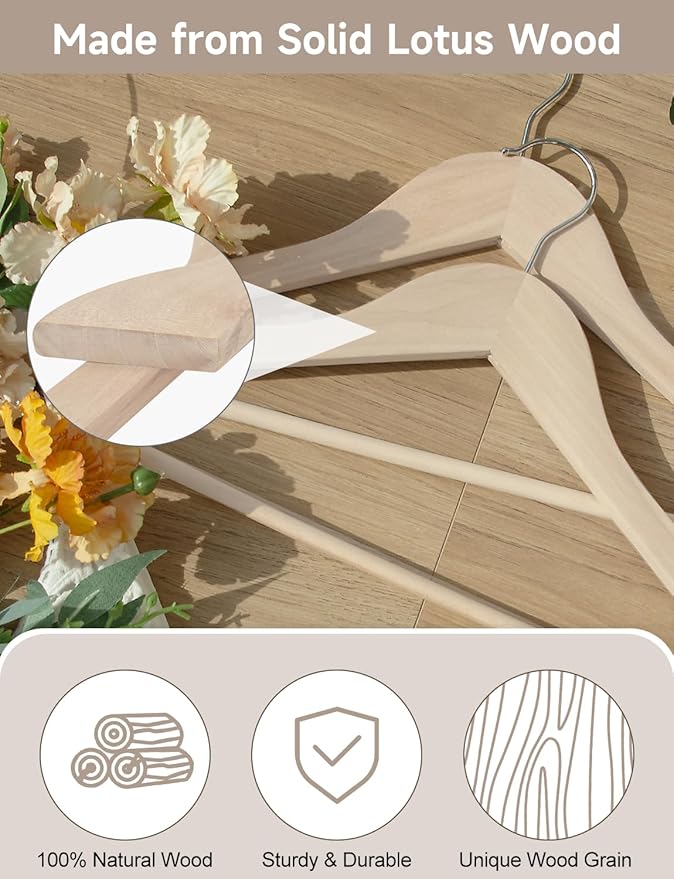 StorageWorks Clothes Hanger 20 Pack, Wooden Coat Hangers for Shirts, Jackets, Pants, Suits, Sweaters, Lotus Wood