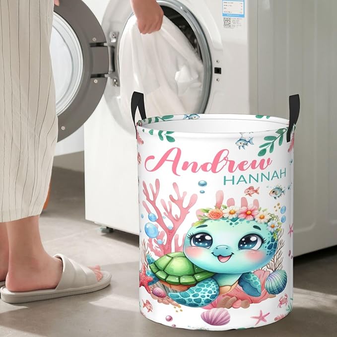 Personalized Ocean Turtle Laundry Basket For Baby Kids Boys Girls Adult Custom Hamper Basket With Name For Bathroom Bedrooms Collapsible Baby Laundry Basket, Dirty Clothes Hamper With Handles