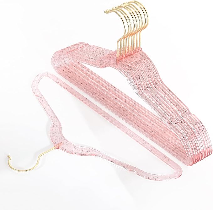 Baby Glitter Hanger 20 Pack,13.97" Kids Toddler Hangers for Closet, Pink Sparkling Plastic Baby Clothes Non-Slip Space Saving Hangers for Dress Up,Large Girl's Pink Hanger