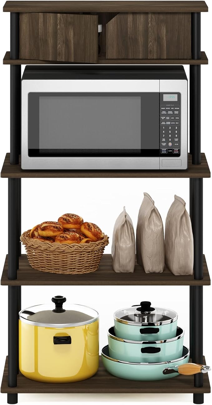 Furinno Turn-N-Tube Kitchen Storage Shelf with Top Cabinet for Kitchen, Dining Room and Home Office, Columbia Walnut/Black