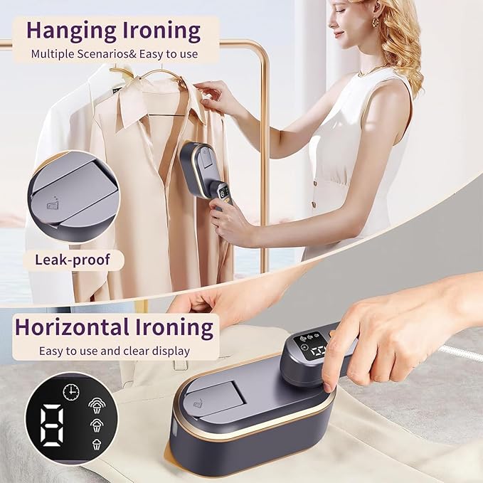 Steamer for Clothes, Wall Mounted Wet Dry Dual-purpose Portable Ironing Machine, 3 Level Adjustable Digital Display Screen 1200W High-power Steam Iron, Suitable for Home, Travel & Dormitory (Grey)