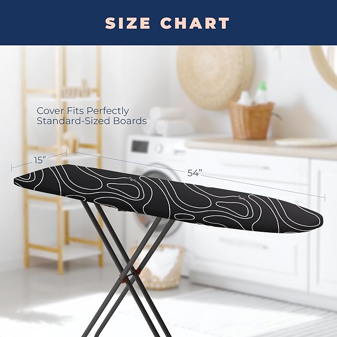 Ironing Board Cover and Pad Extra Thick Heavy Duty Padded Multiple Layers, Silver Coated Ironing Board Cover, Non Stick Scorch and Stain Resistant Standard Size 15x54 with Elasticized Edges (Black)