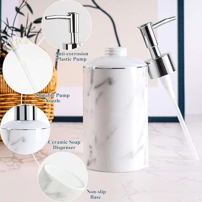 Ceramic Soap Dispenser, Marble Look Lotion Dispenser 12.5OZ Liquid Hand Soap Dispenser Pump Bottle for Hotel Kitchen Bathroom, ANTIS'S HOME