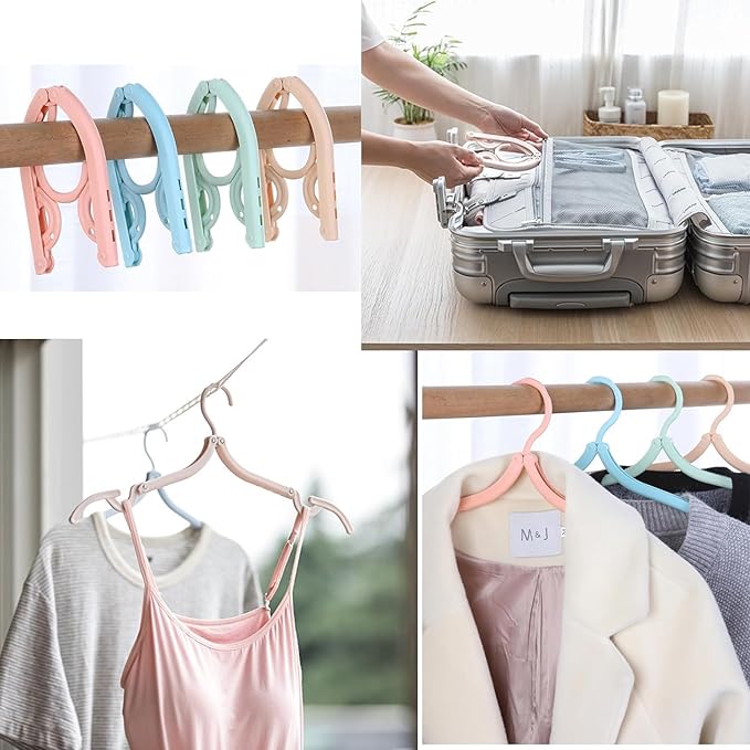 12 Pack Travel Hangers Portable Foldable Hanger Organizer, Plastic Travel Clothes Hanging Rack Folding Hangers For Traveling Camping Flying Rv Cruises Suitcase, Multi Color