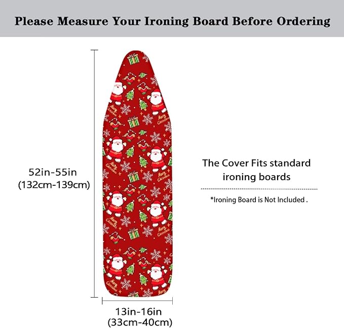 Xmas Ironing Board Cover with Elastic Edge Santa Claus Table Top Ironing Board Cover and Pad Stain Resistant Iron Pads for Ironing Ventilate 54x15 inches