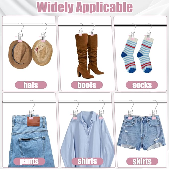 30 Pcs Boot Hangers Clips, Laundry Hooks with Clips, Portable Hanger Clips with Hooks, Heavy Duty Boot Hanging Clips, Hanging Pants, Jeans, Tall Boots, Hats, Pink