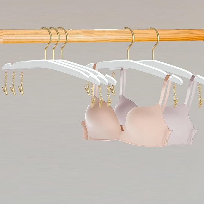Besser 10 Pack Lingerie Hangers with Gold Metal Clips,Imitation Wood Grain Bralettes Bikini Hangers,Plastic Material Hangers for Bras,Tank Tops,Bralettes, Bikini