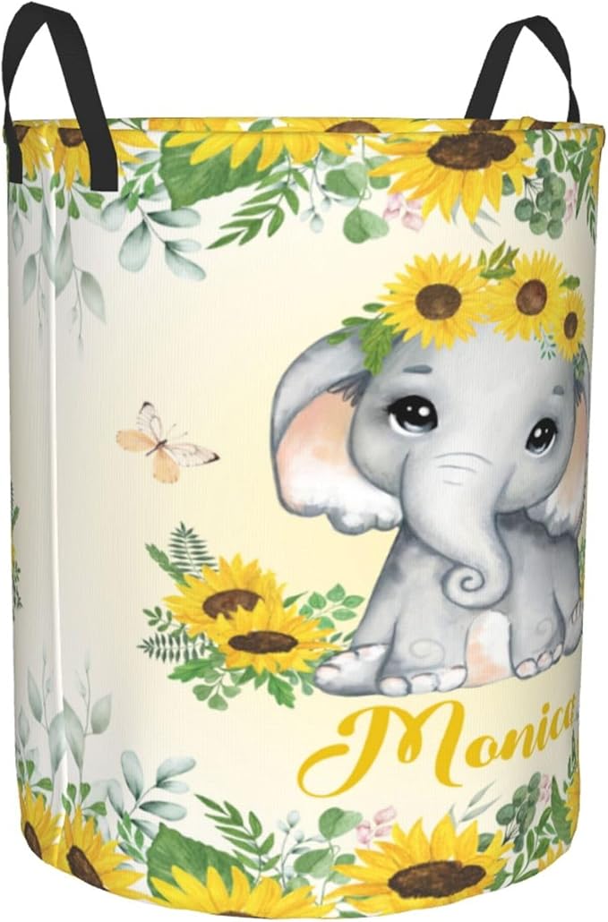 Personalized Elephant Laundry Basket For Baby Kids Boys Girls Adult Custom Hamper Basket With Name For Bathroom Bedrooms Collapsible Baby Laundry Basket, Dirty Clothes Hamper With Handles