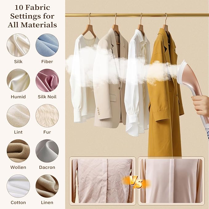 HAPAIS Steamer for Clothes,1800W Standing Garment Steamer with 30s Fast Heat,2L Tank for 1 Hour,Professional Clothes Steamers for 10 Fabric Modes,2-in-1 Flat & Hanging Ironing