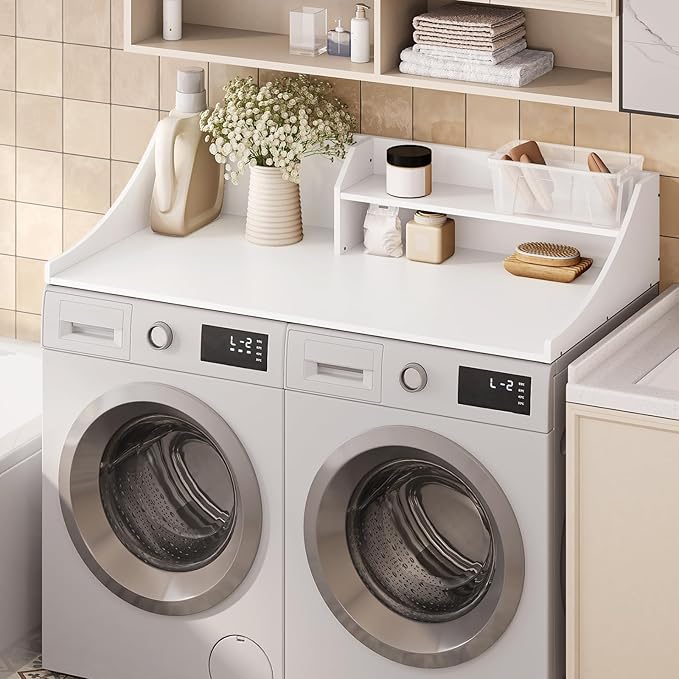54'' Laundry Room Organization, 2-Tier Washer and Dryer Countertop for Folding Clothes and Organization, White