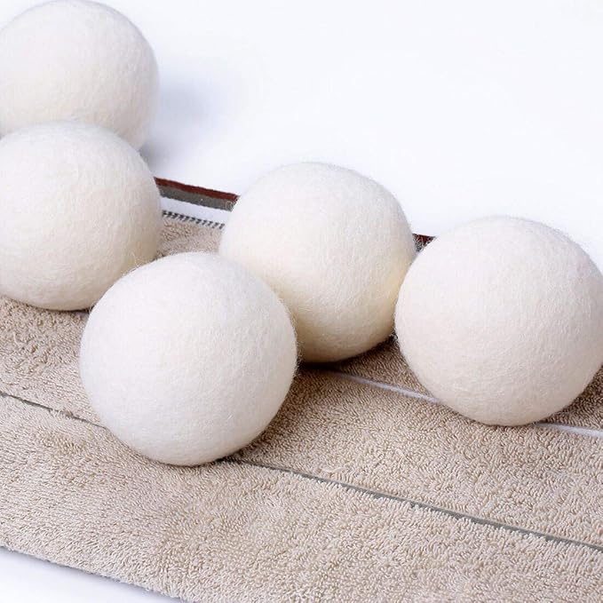 Wool Dryer Balls 6 Pack XL, 3" Genuine New Zealand Wool to Core, 100% Organic Fabric Softener Alternative, Baby Safe & Chemical Free, Reduce Wrinkles & Shorten Drying Time (White-6pcs)