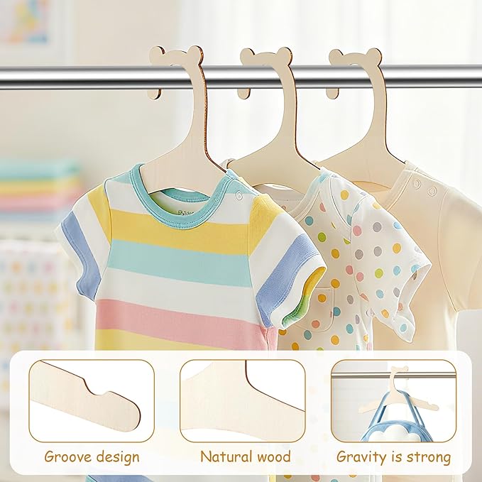 40PCS Baby Wooden Hangers with Cute Bear Ears, 9inch Non Slip Girl Boy Wooden Baby Hanger for Kids' Coats, Suits, Dress, Pants and Jackets