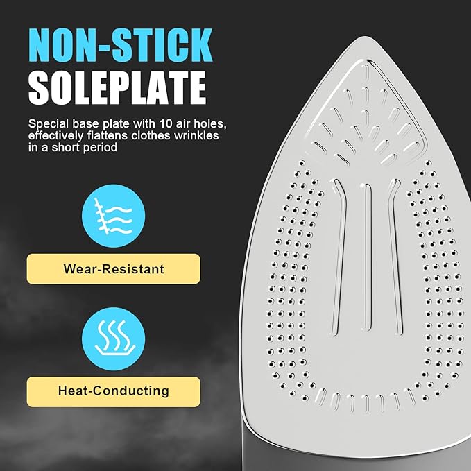 Industrial Professional Electric Steam Iron Lightweight Durable Aluminum Gravity-system Iron Large Capacity Portable 1200W High Performance 5 Temperature Settings for Clothing All Fabrics