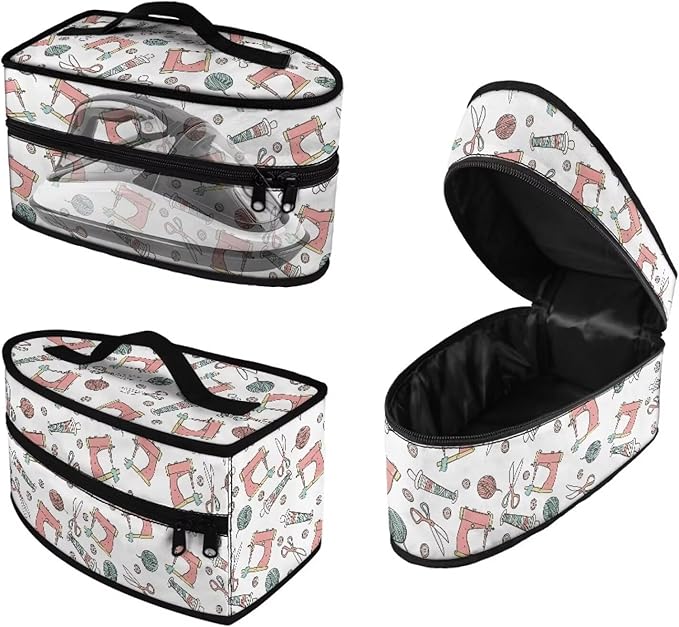 Sewing Machine Print Portable Iron Storage Bag,Dustproof Bag for Travel Mini Steam Iron Universal for Most Iron Home Decoration,Easy to Carry(Bag Only)