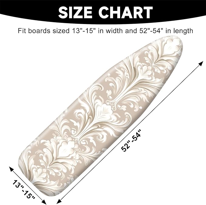 Ironing Board Cover 15"x54" Standard Size Replacement Thick Iron Board Covers Heavy Duty Non-Slip Board Cover Fitted with Elastic Edges and Velcro Straps