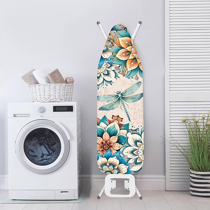 Boho Mandala Dragonfly Ironing Board Cover Standard Size, Durable Stretchable Non Stick Scorch Iron Board Cover, Easy Fit for 15 x 54 Inches Boards, Easy to Use