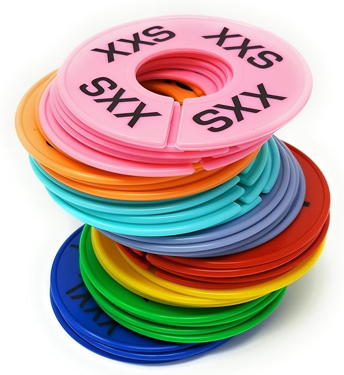 Clothes Size Dividers | 40 Pieces 8 Colors XXS-XXXL | Ultimate Clothing Rack Dividers | Round Clothes Rack Clothes Hangers, Commercial Clothing Racks, Clothing Shops by GIDABRAND