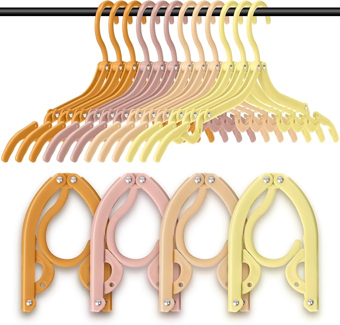 12 Pcs Travel Hangers Cruise Ship Essentials Foldable Portable Plastic Vacation Hangers Non Slip Clothes Drying Rack Travel Accessories for Dormitory School Hotel Laundry (Bright Color)
