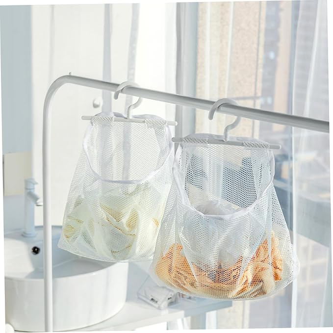 2pcs Mesh Bag with Hook Hanging Laundry Bags Multi-functional Mesh Bags for Kitchen Bathroom Storage Bag